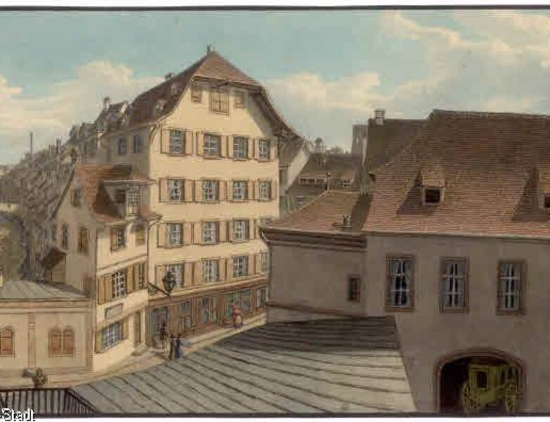 Blick auf Rüdengasse und Birsig (1874)