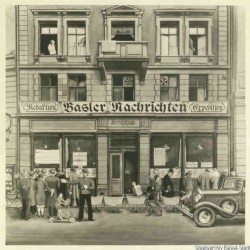 StABS AL 45, 5-44-2, Berichthaus der Basler Nachrichten am Gerbergässlein (nach einem Bild von Niklaus Stöcklin) (1900) 